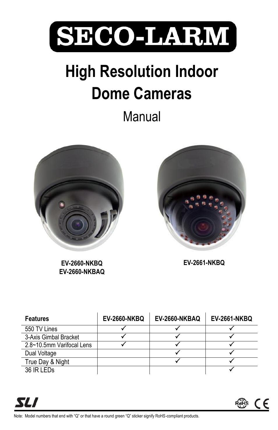 High Resolution Indoor Dome Cameras EV-2661-NKBQ 550