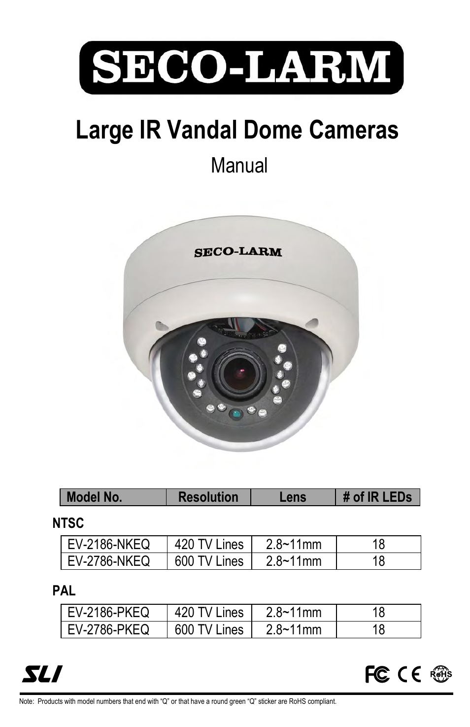 Large IR Vandal Dome Cameras EV-2186-NKEQ