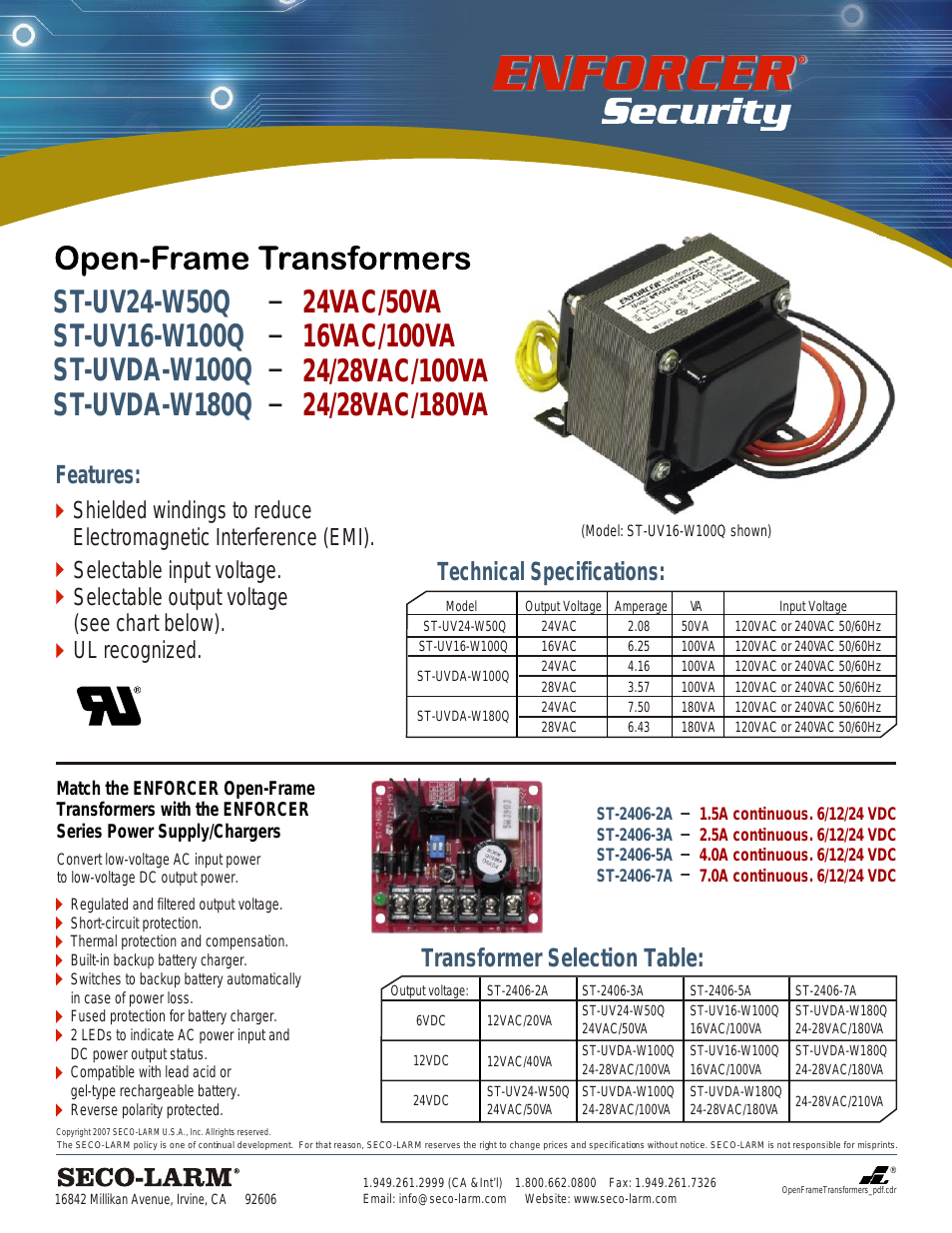 Open-Frame Transformers ST-UVDA-W180Q