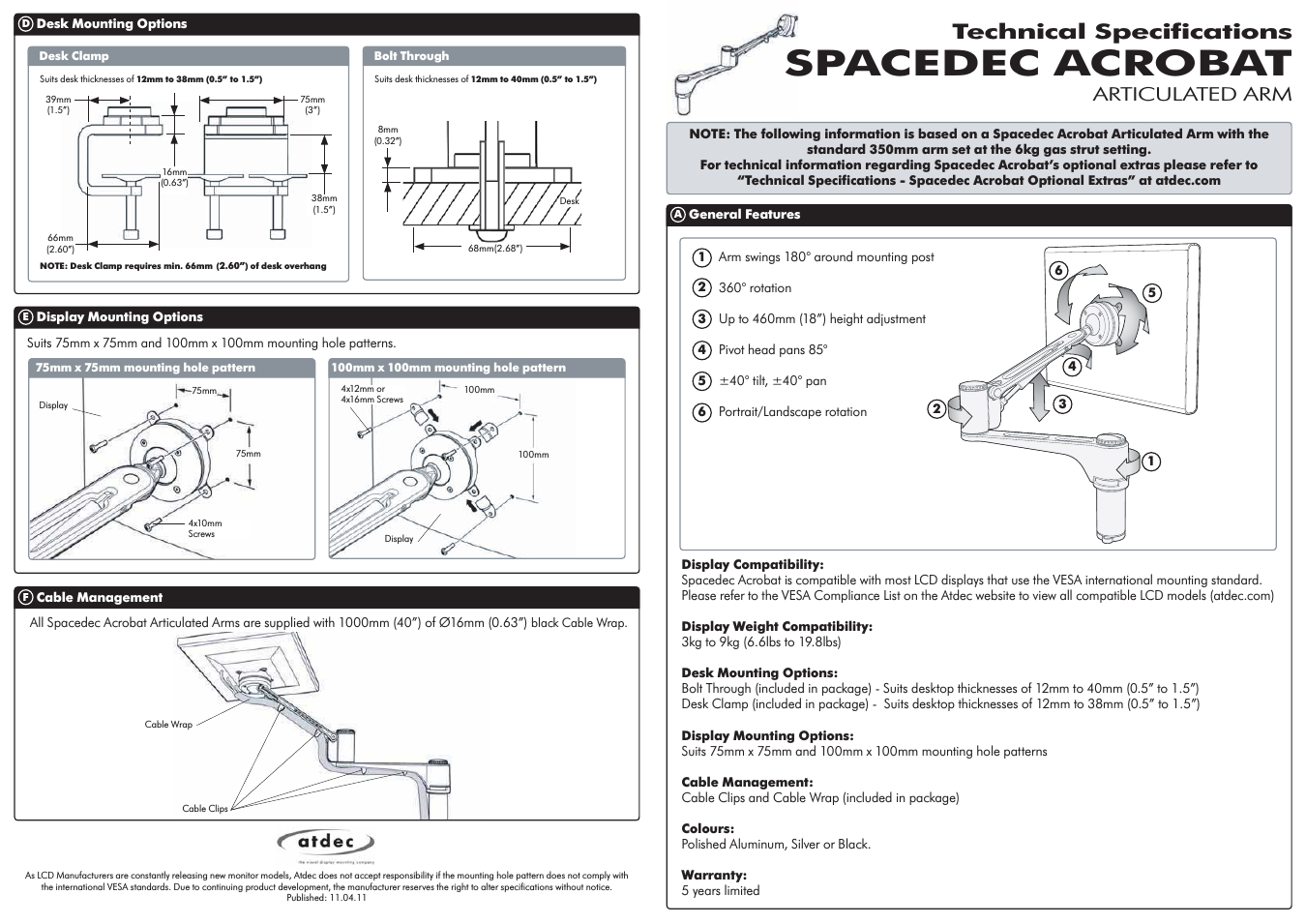 Spacedec SD-AT-DK Technical specs