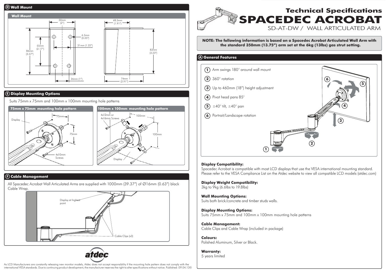 Spacedec SD-AT-DW Technical specs