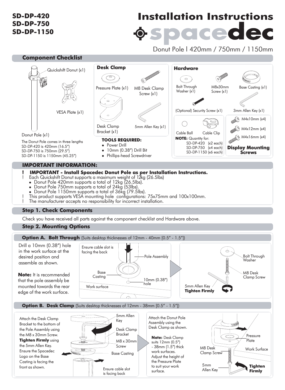 Spacedec SD-DP-1150 Installation manual