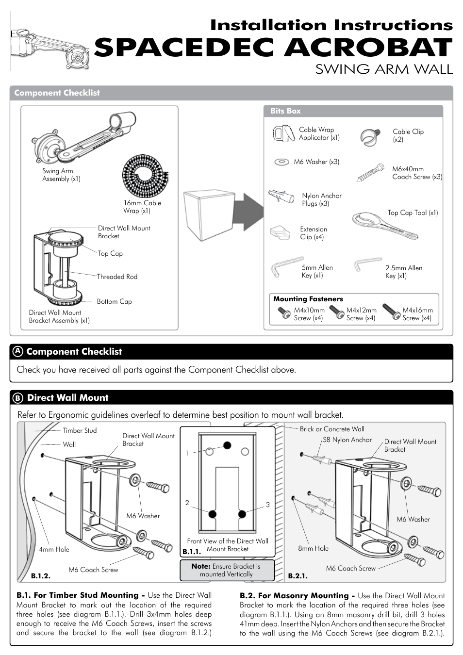 Spacedec SD-SA-DW Installation manual