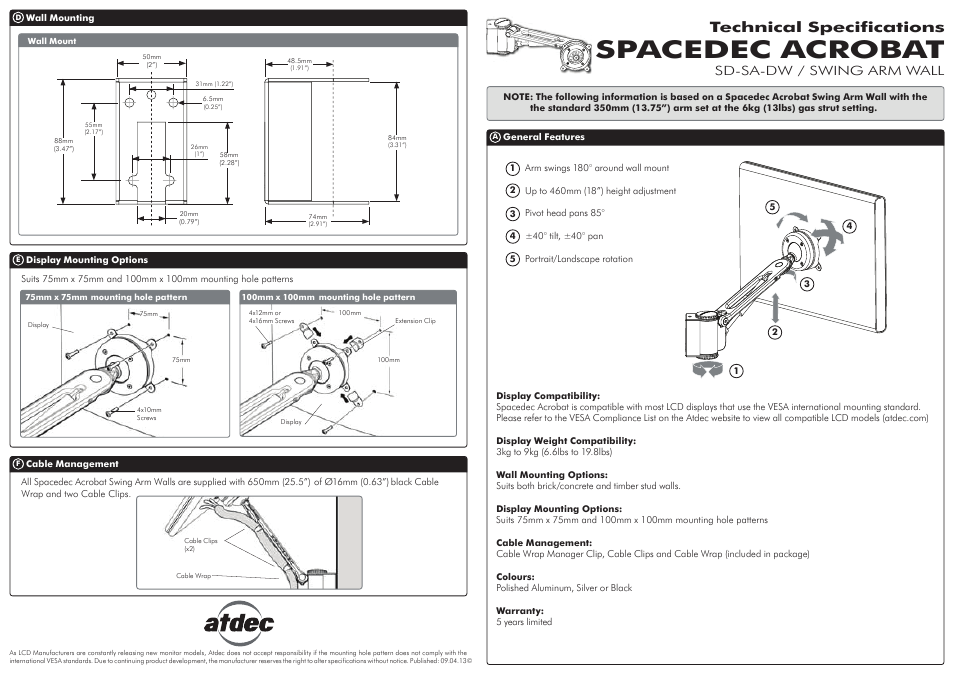 Spacedec SD-SA-DW Technical specs