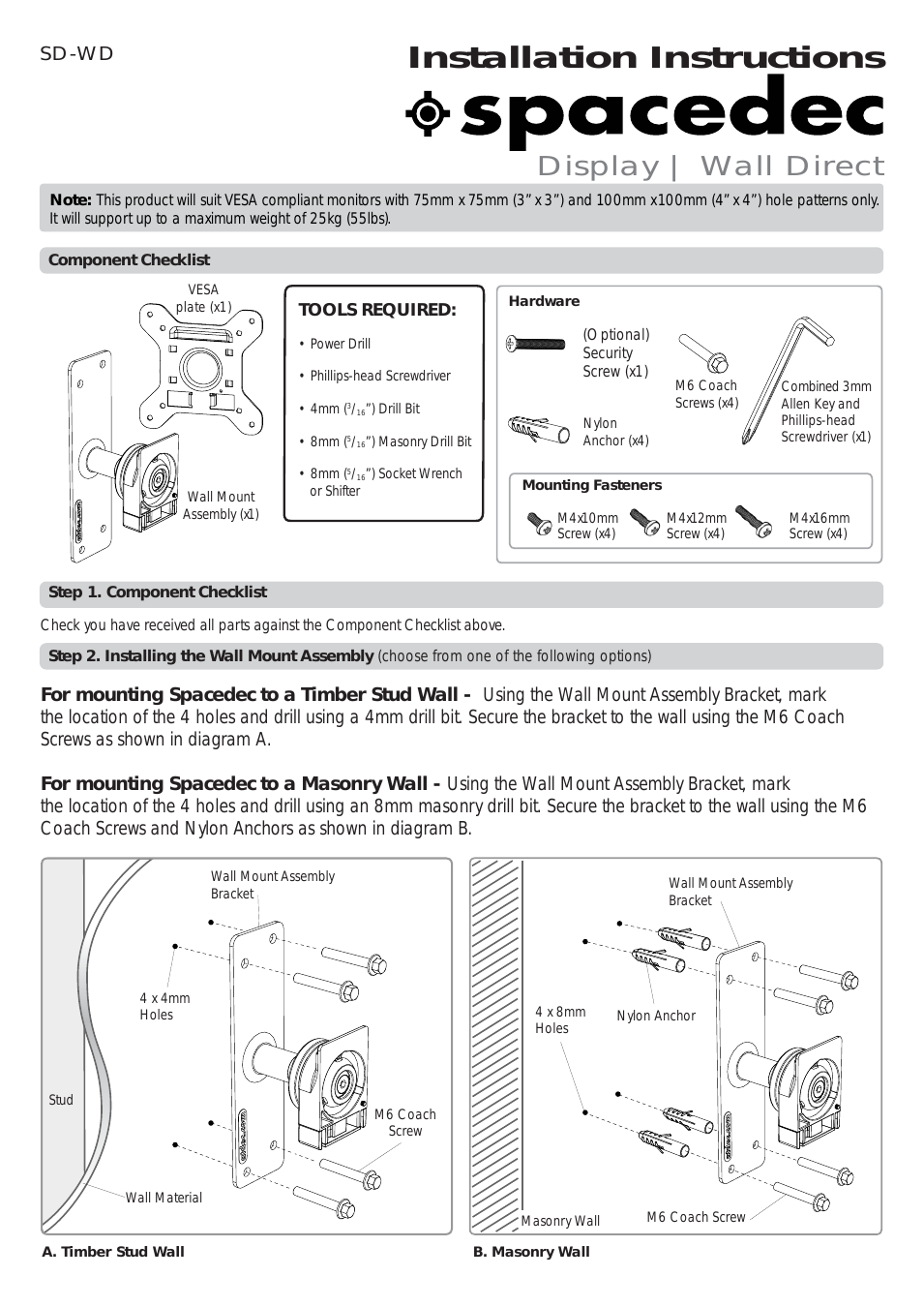 Spacedec SD-WD Installation manual