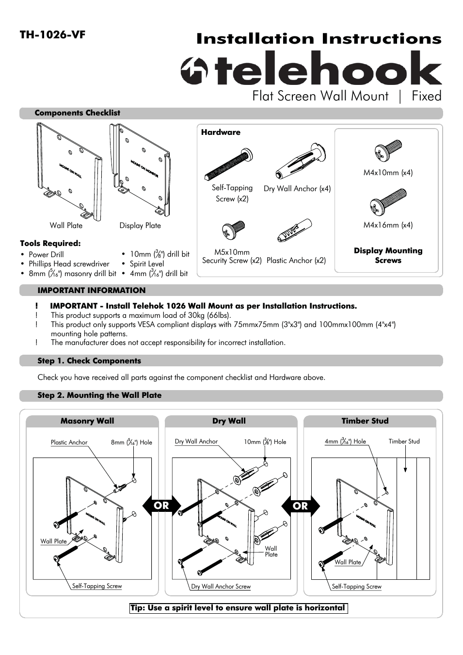 Telehook TH-1026-VF Installation manual