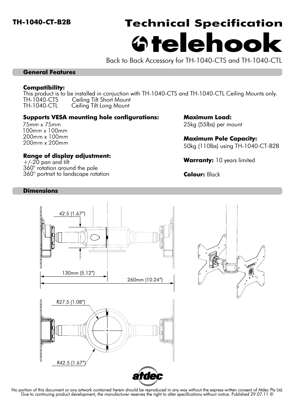 Telehook TH-1040-CT-B2B Technical specs