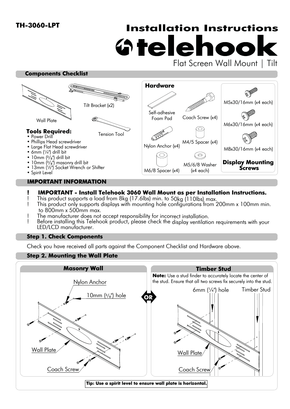 Telehook TH-3060-LPT Installation manual