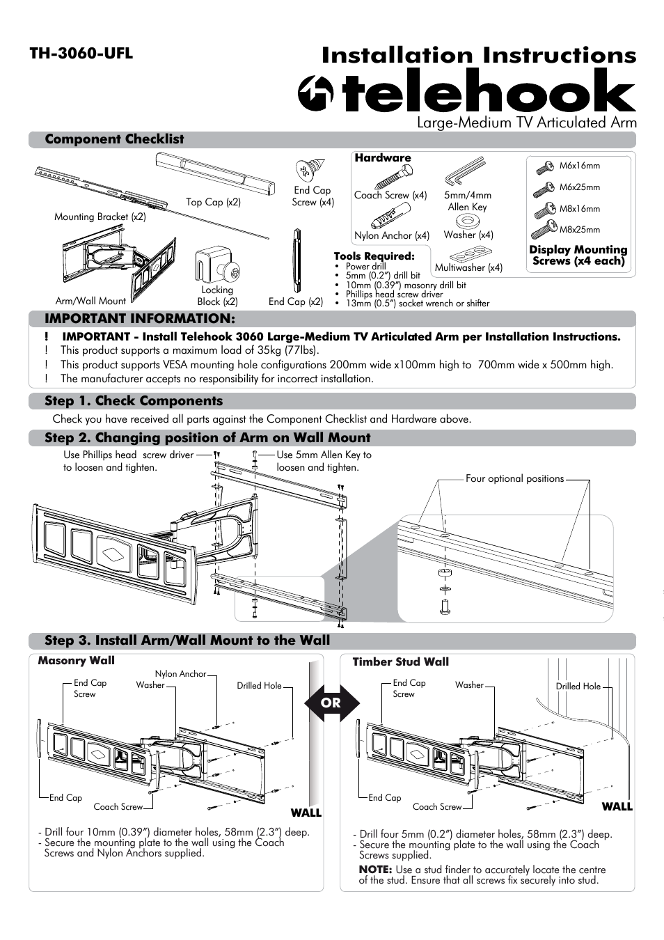 Telehook TH-3060-UFL Installation manual