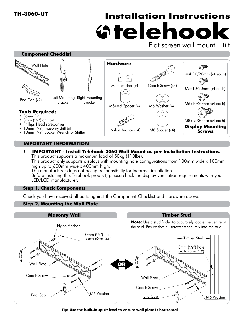 Telehook TH-3060-UT Installation manual