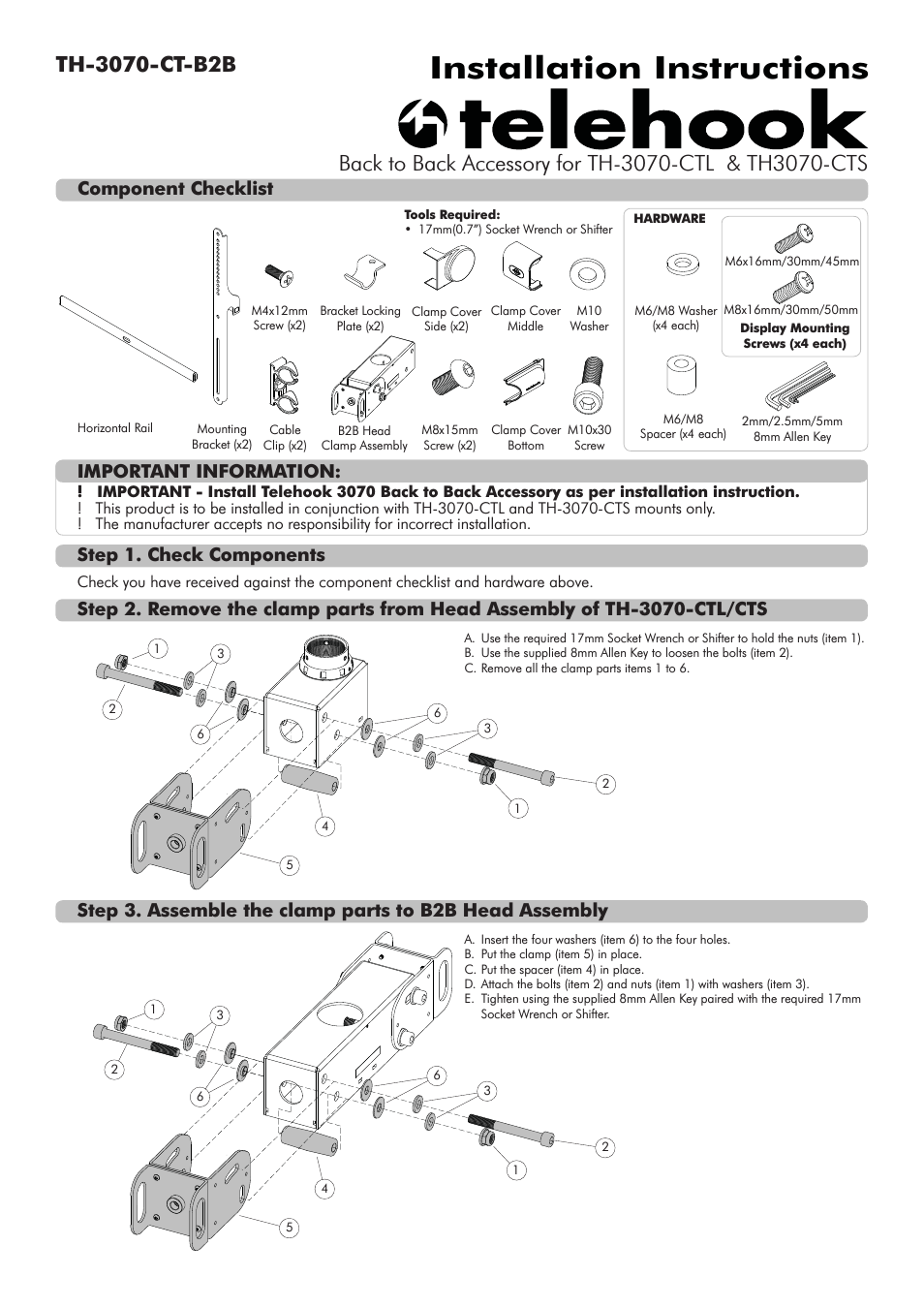 Telehook TH-3070-CT-B2B Installation manual