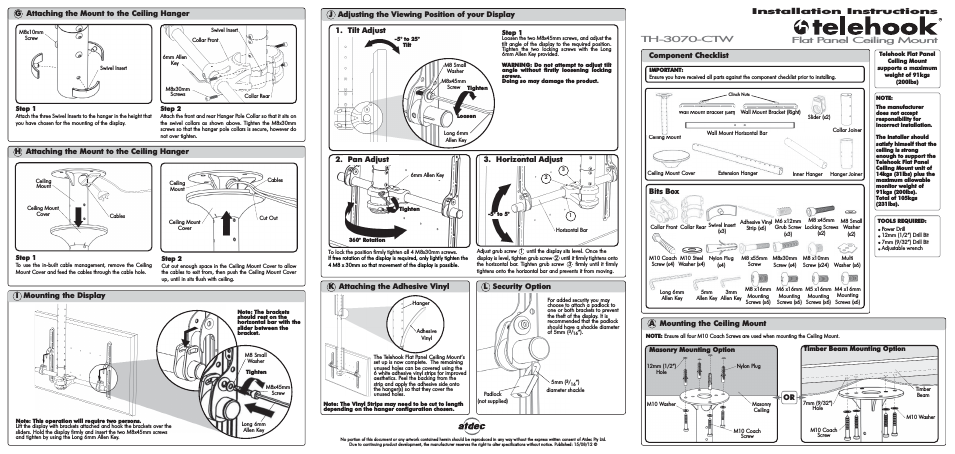 Telehook TH-3070-CTW Installation manual