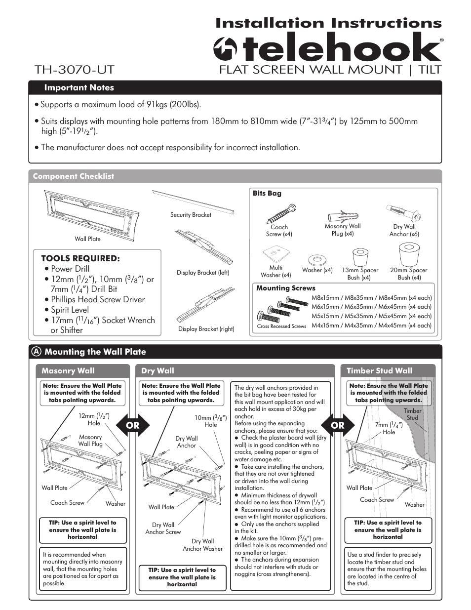 Telehook TH-3070-UT Installation manual