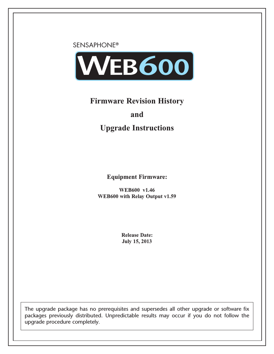 WEB600 Upgrade instructions