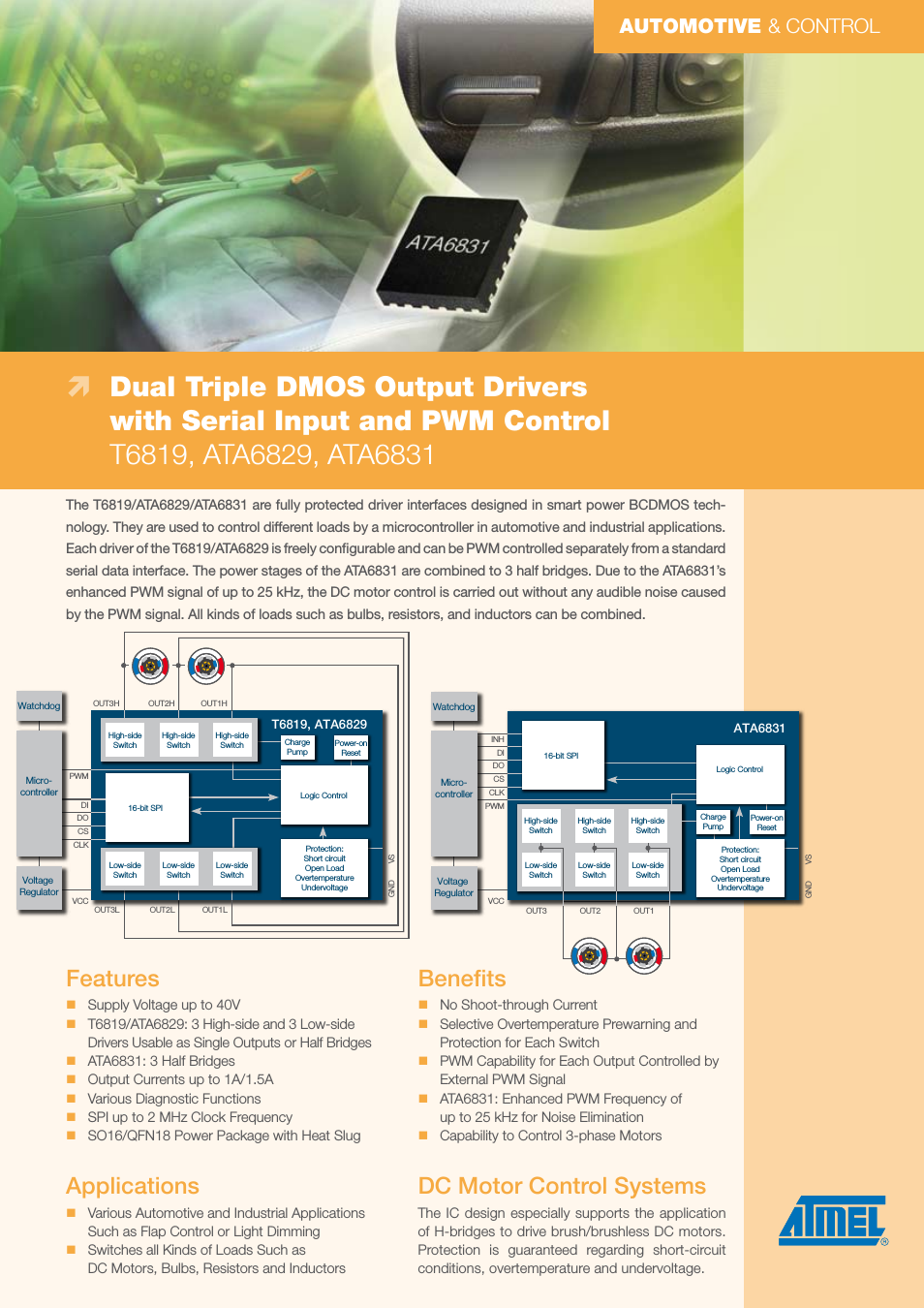 Dual Triple DMOS Output Drivers with Serial Input and PWM Control ATA6829