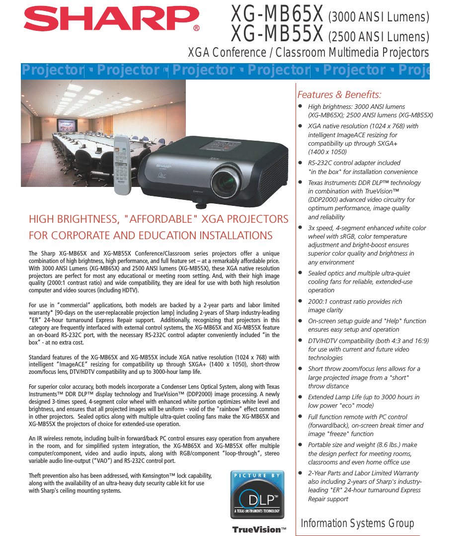 XGA Conference / Classroom Multimedia Projectors XG-MB65X