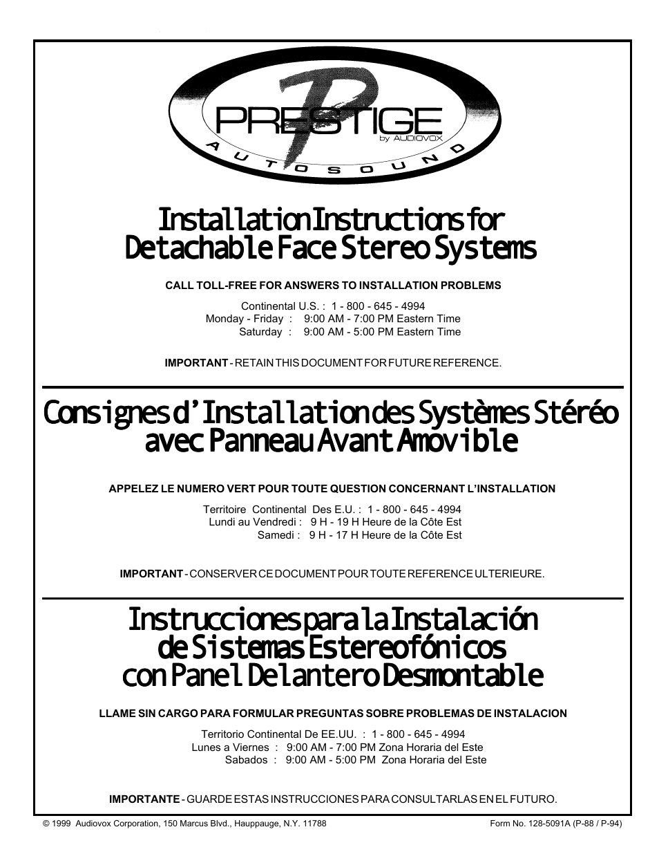 Prestige Detachable Face Stereo Systems