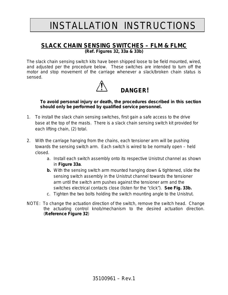 SLACK CHAIN SENSING SWITCHES – FLM & FLMC