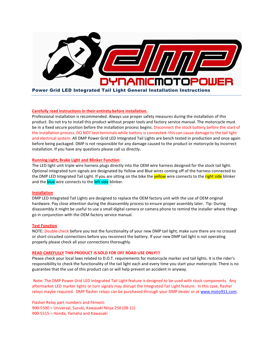 DMP Power Grid LED Tail Light General Instructions