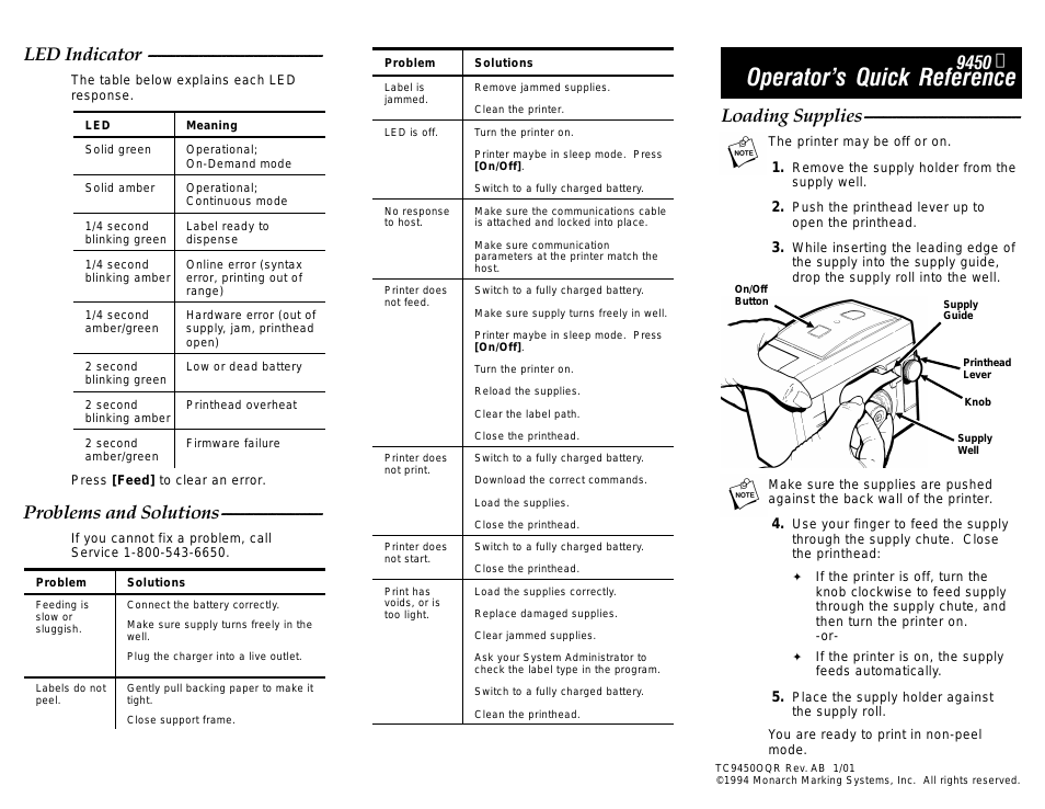 9450 RASCAL Rev.AB 1/01 Quick Reference