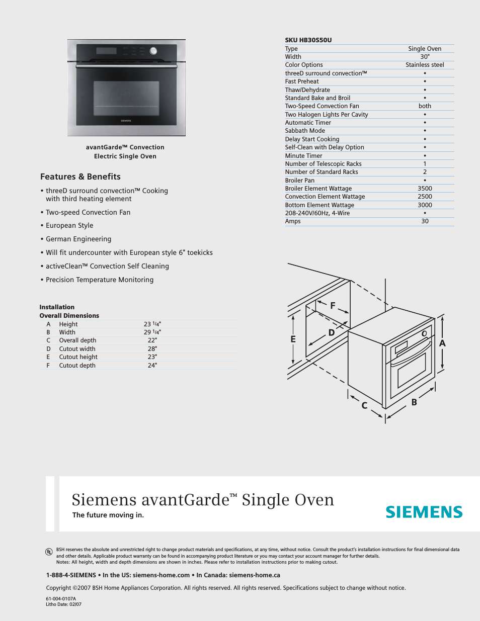 30inc Electric Single Oven
