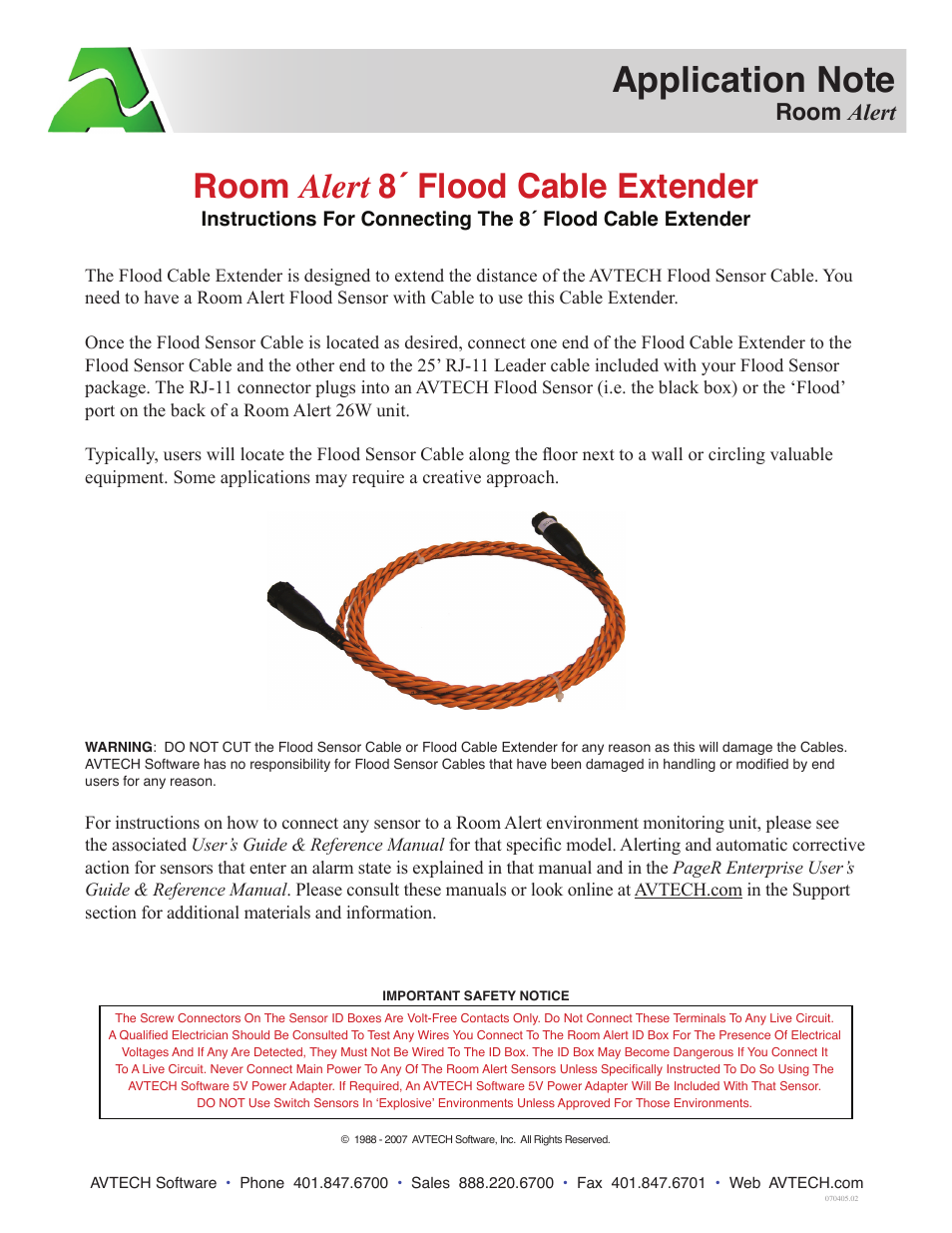 8 Flood Cable Extension (RMA-008CE-SEN)