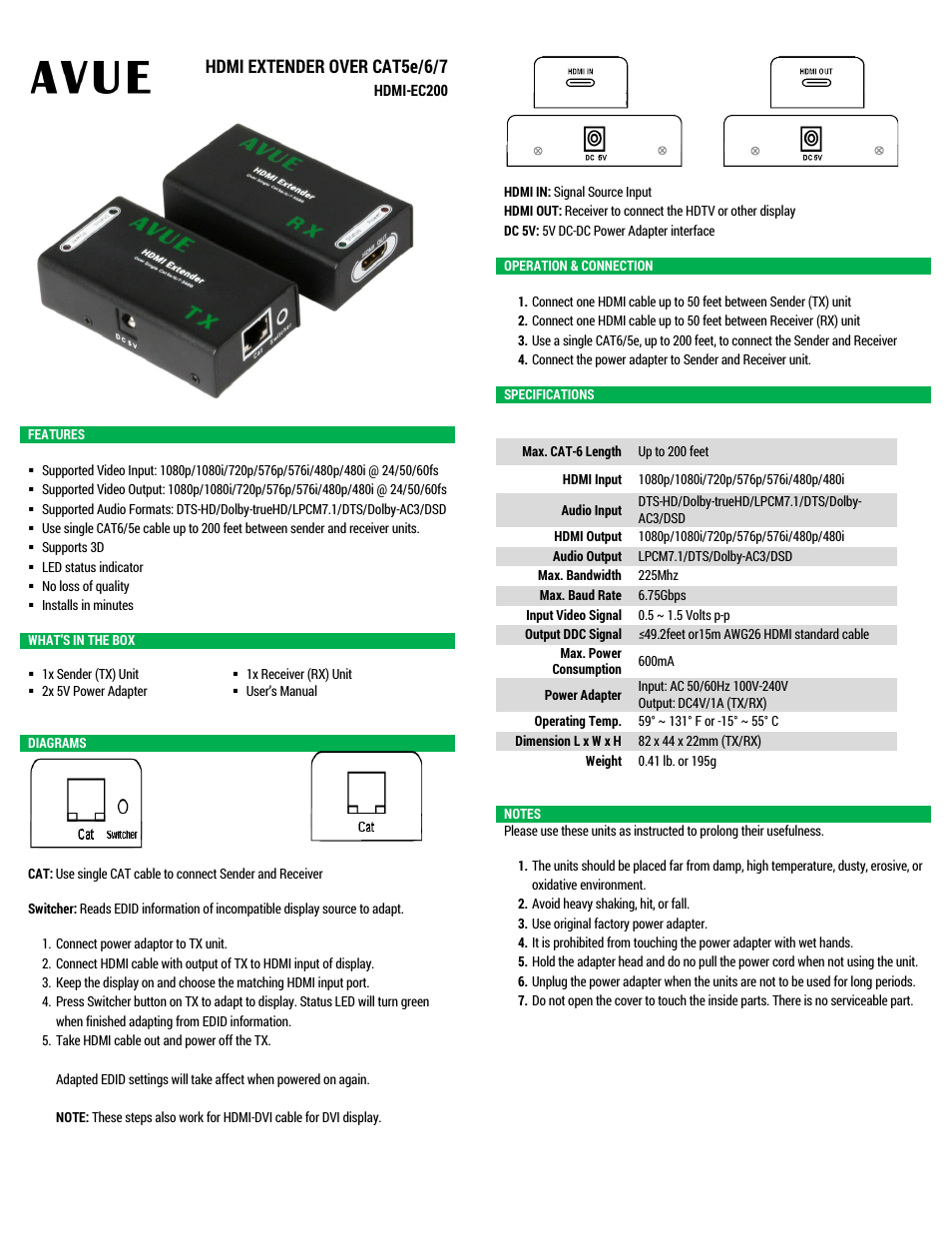 HDMI-EC200 – HDMI Extender Over CAT5e/6/7