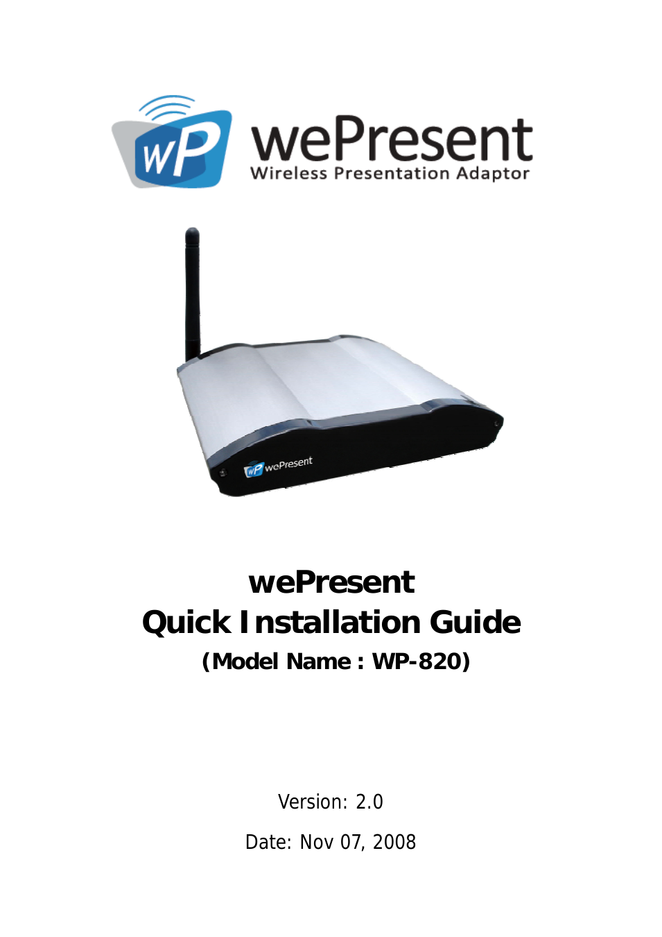 wePresent WiPG-820 Quick Install Guide