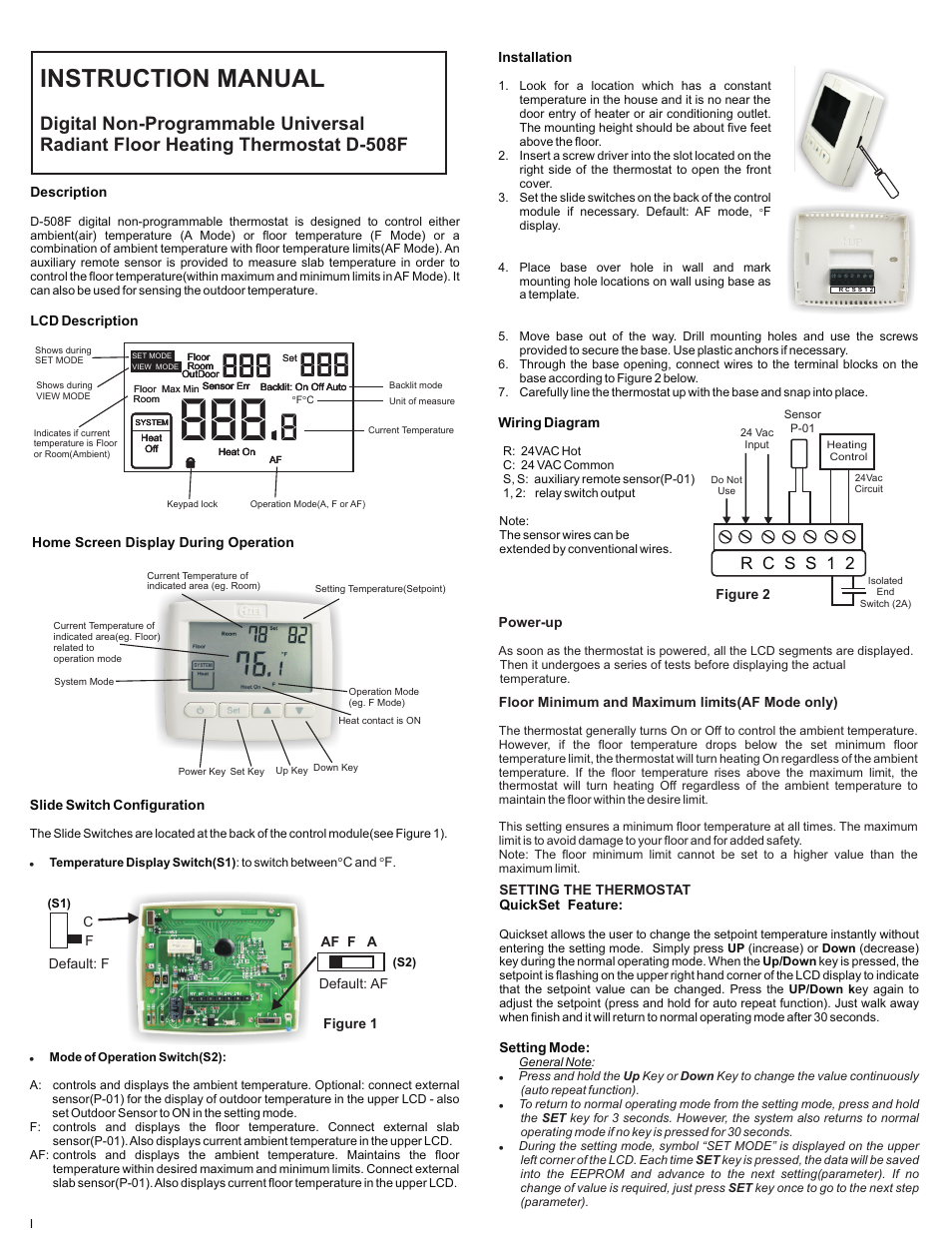 DIGITAL NON-PROGRAMMABLE THERMOSTAT FOR HYDRONIC RADIANT FLOOR HEATING
