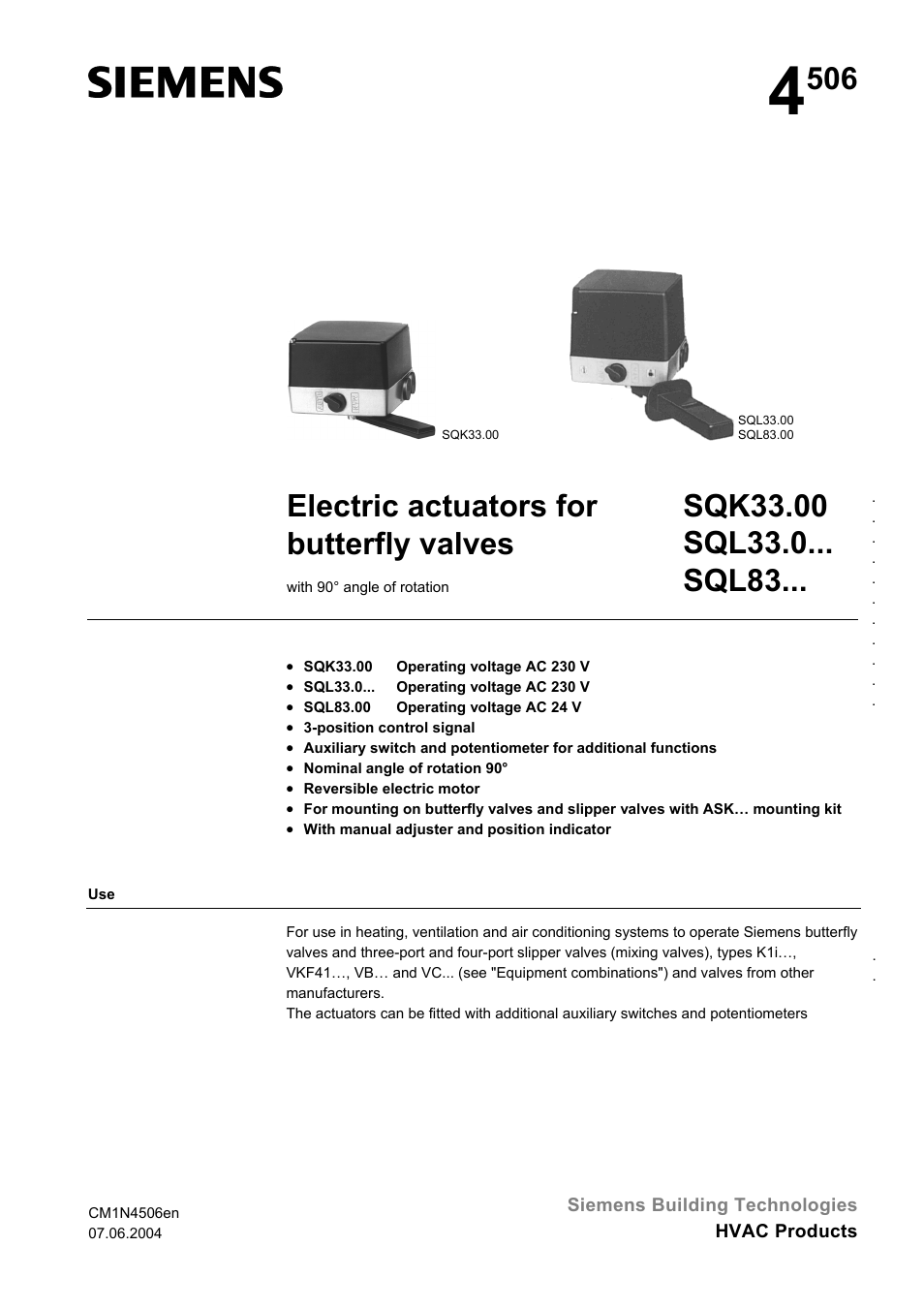 Electric Actuators For Butterfly Valves SQL33.0