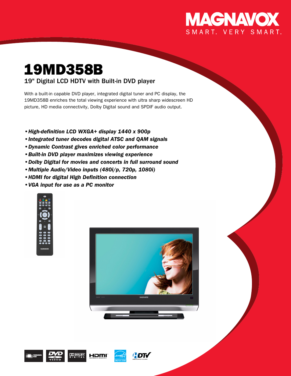 19" Digital LCD HDTV with Built-in DVD Player 19MD358B