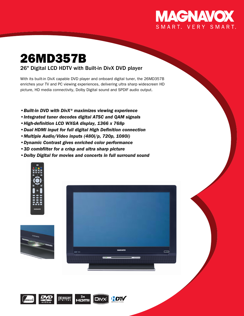 26" Digital LCD HDTV With Built-in DivX DVD Player 26MD357B