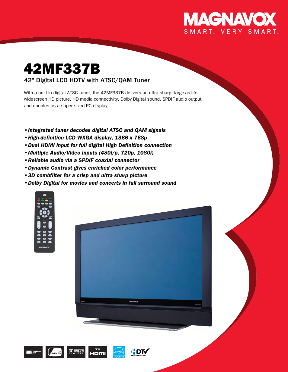 42" Digital LCD HDTV with ATSC/QAM Tuner 42MF337B