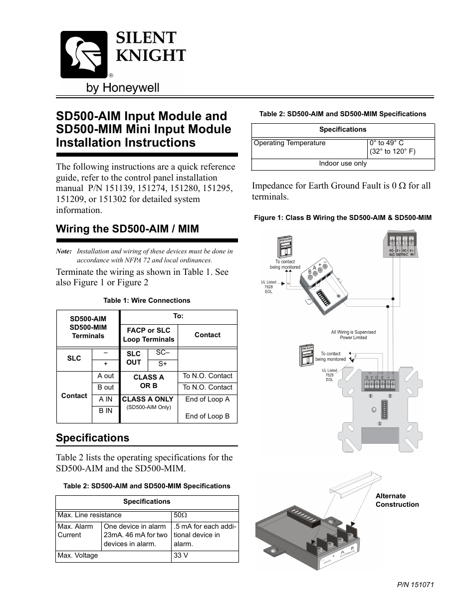 SD500-AIM Addressable Input Module and SD500-MIM Addressable Mini-Input Module