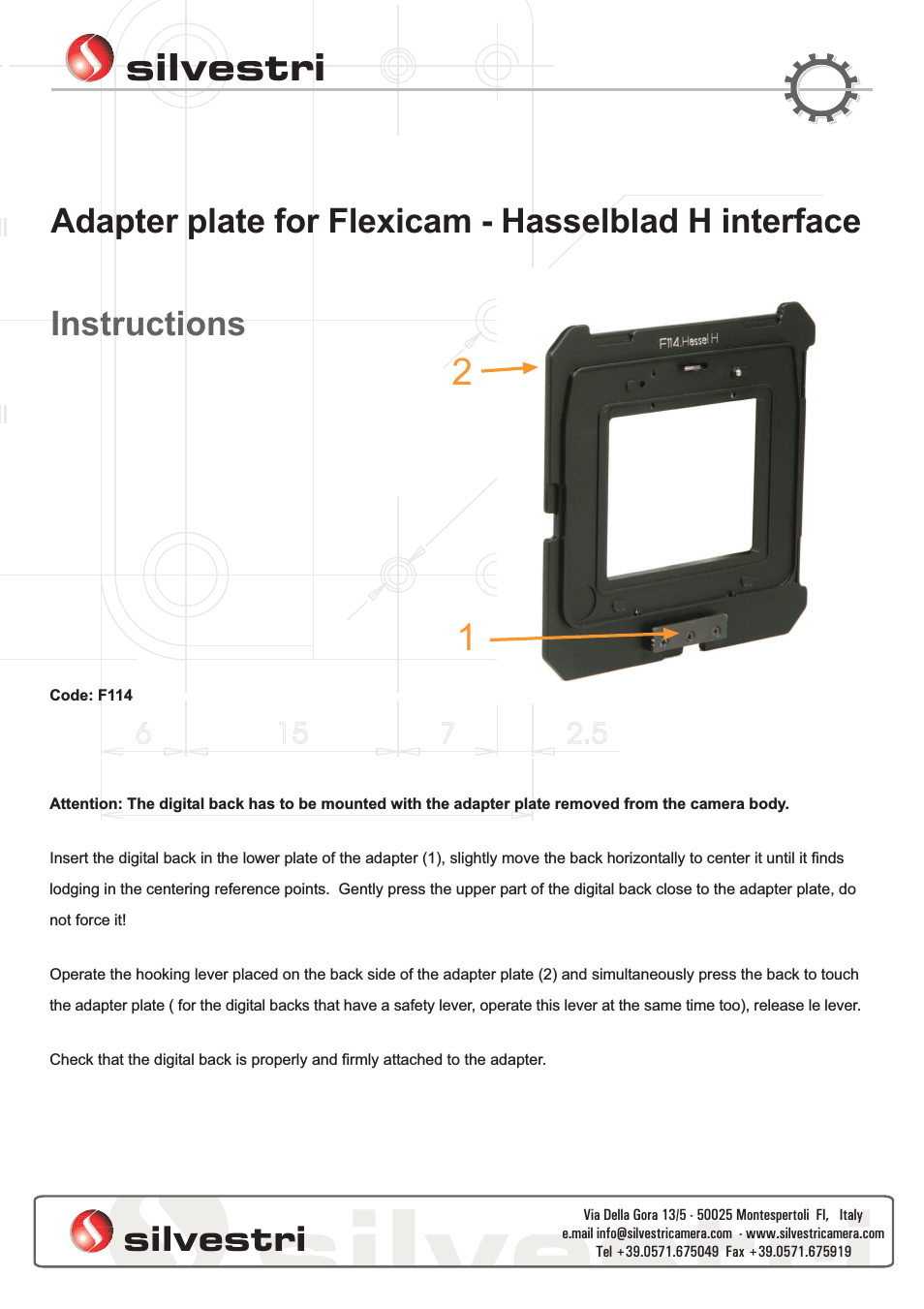 F114 Adapter plate for Hassel H on Flexicam