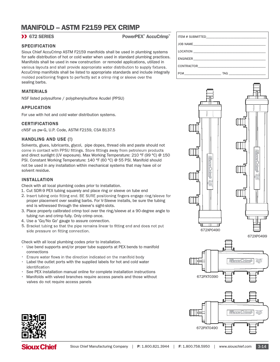 672 Series ASTM F2159 Manifolds Accucrimp