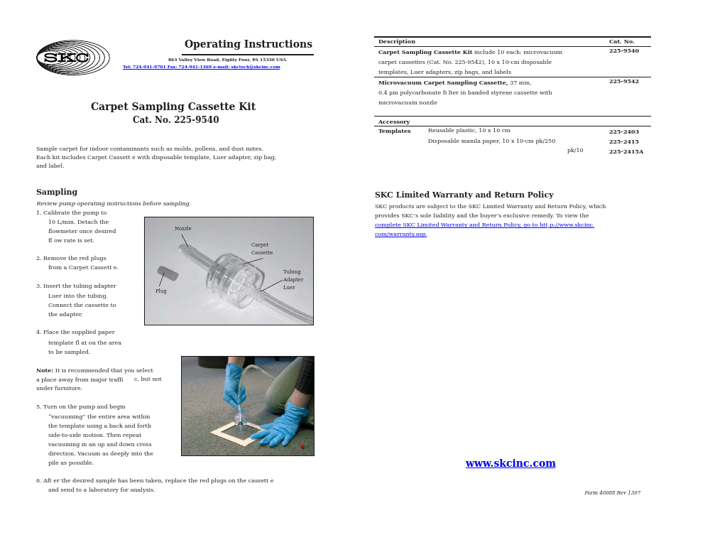 225-9541 Carpet Sampling Kit for Asbestos and Fungal Spores