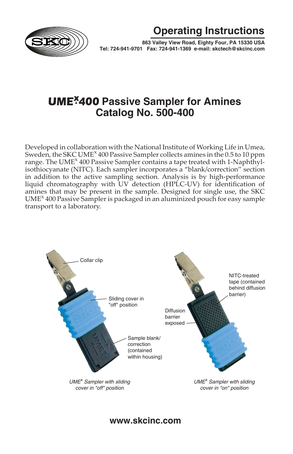 500-400 UMEx 400 Passive Sampler for Amines