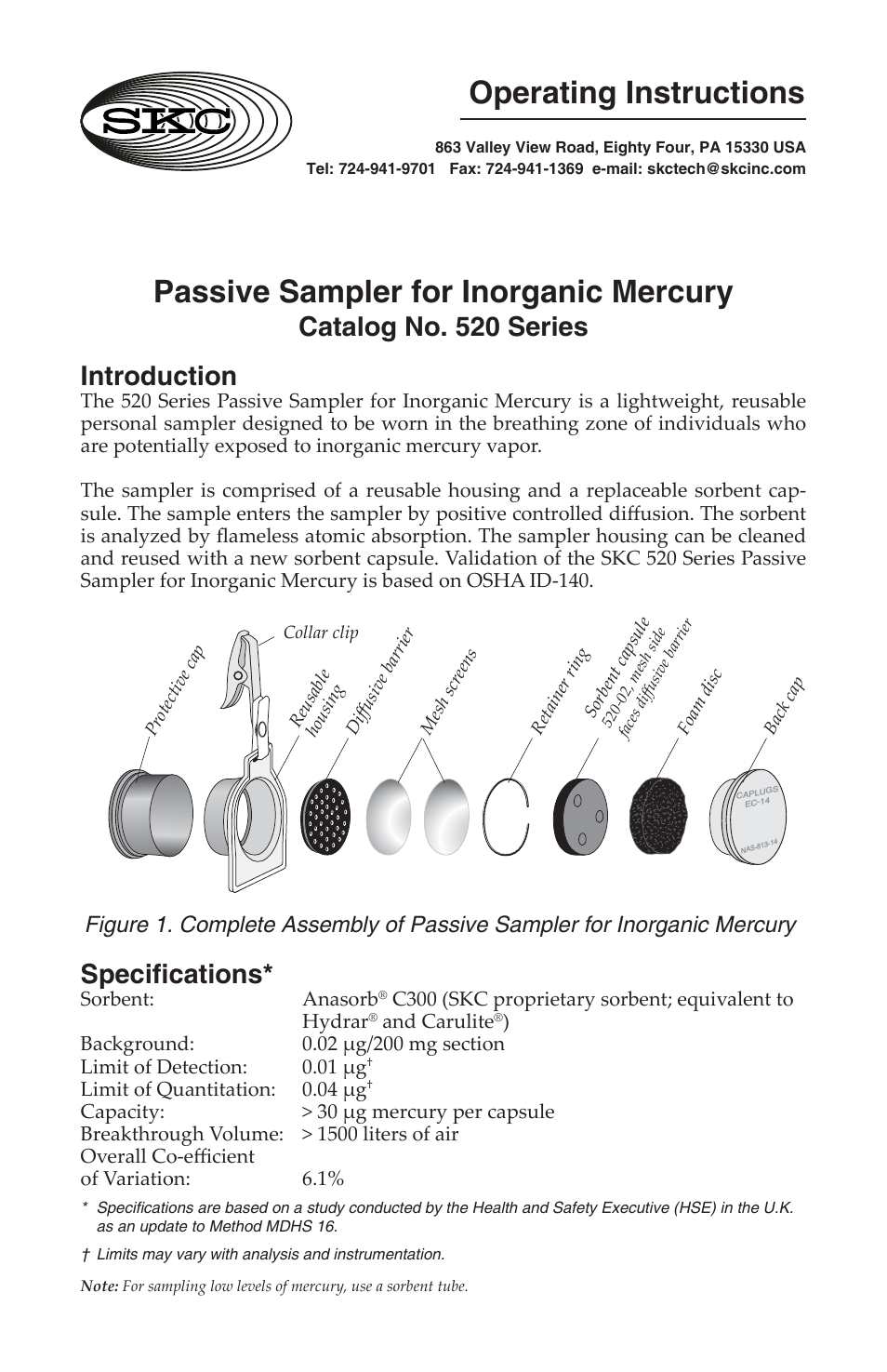 520-02A Inorganic Mercury Passive Sampler