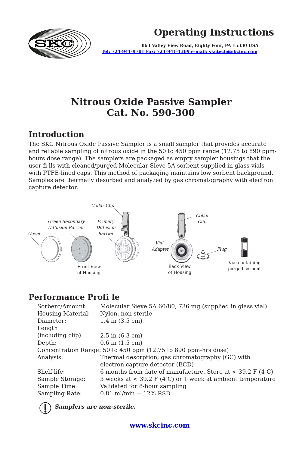 590-300 Nitrous Oxide Passive Sampler