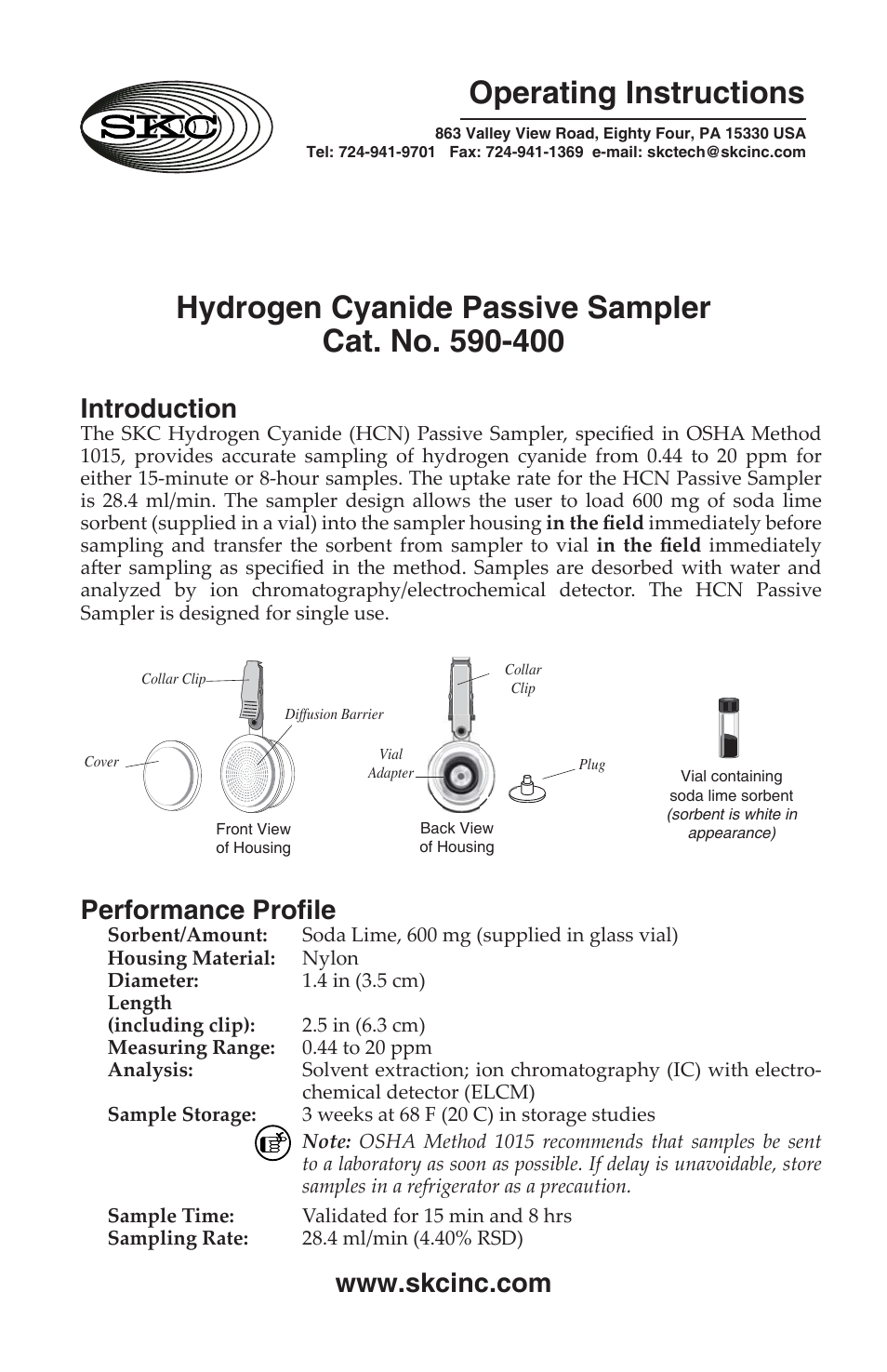 590-400 Hydrogen Cyanide Passive Sampler