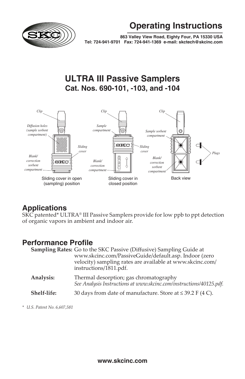 690-101,-102,-103,-104 ULTRA III Passive Samplers