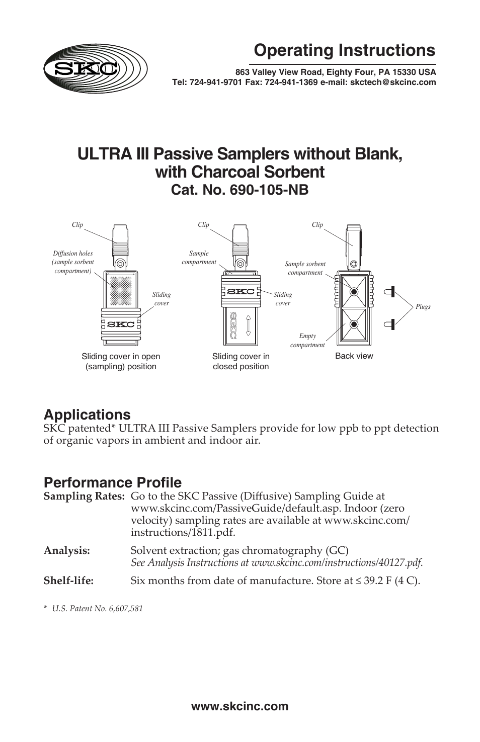 690-105-NB ULTRA III Passive Samplers without Blank, with Charcoal Sorbent