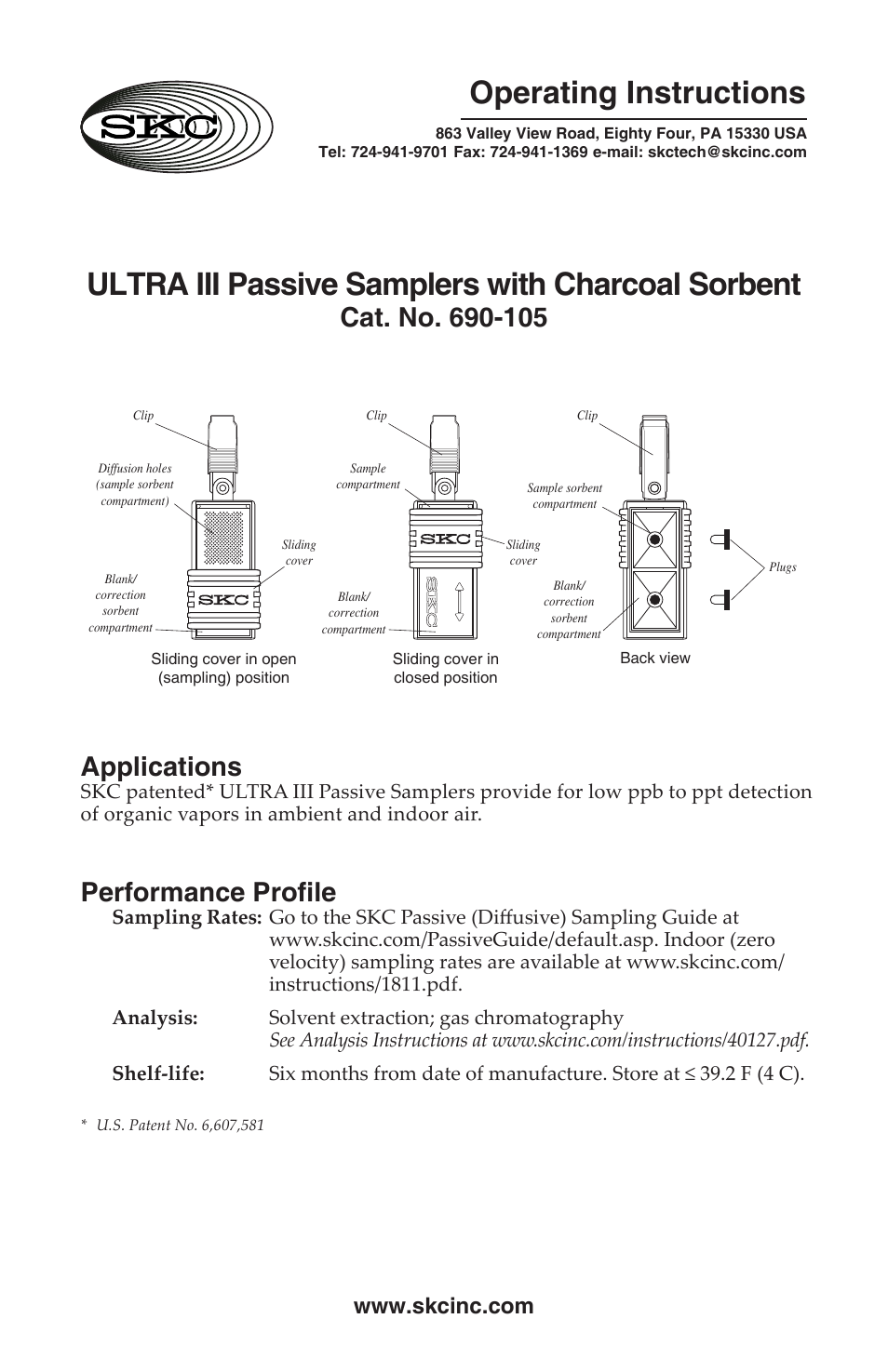 690-105 ULTRA III Passive Samplers with Charcoal Sorbent