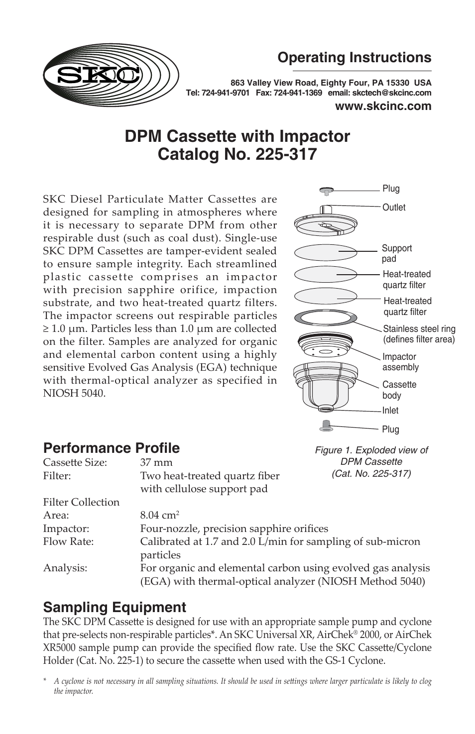 225-317 SKC Diesel Particulate Matter (DPM) FIlter Cassette