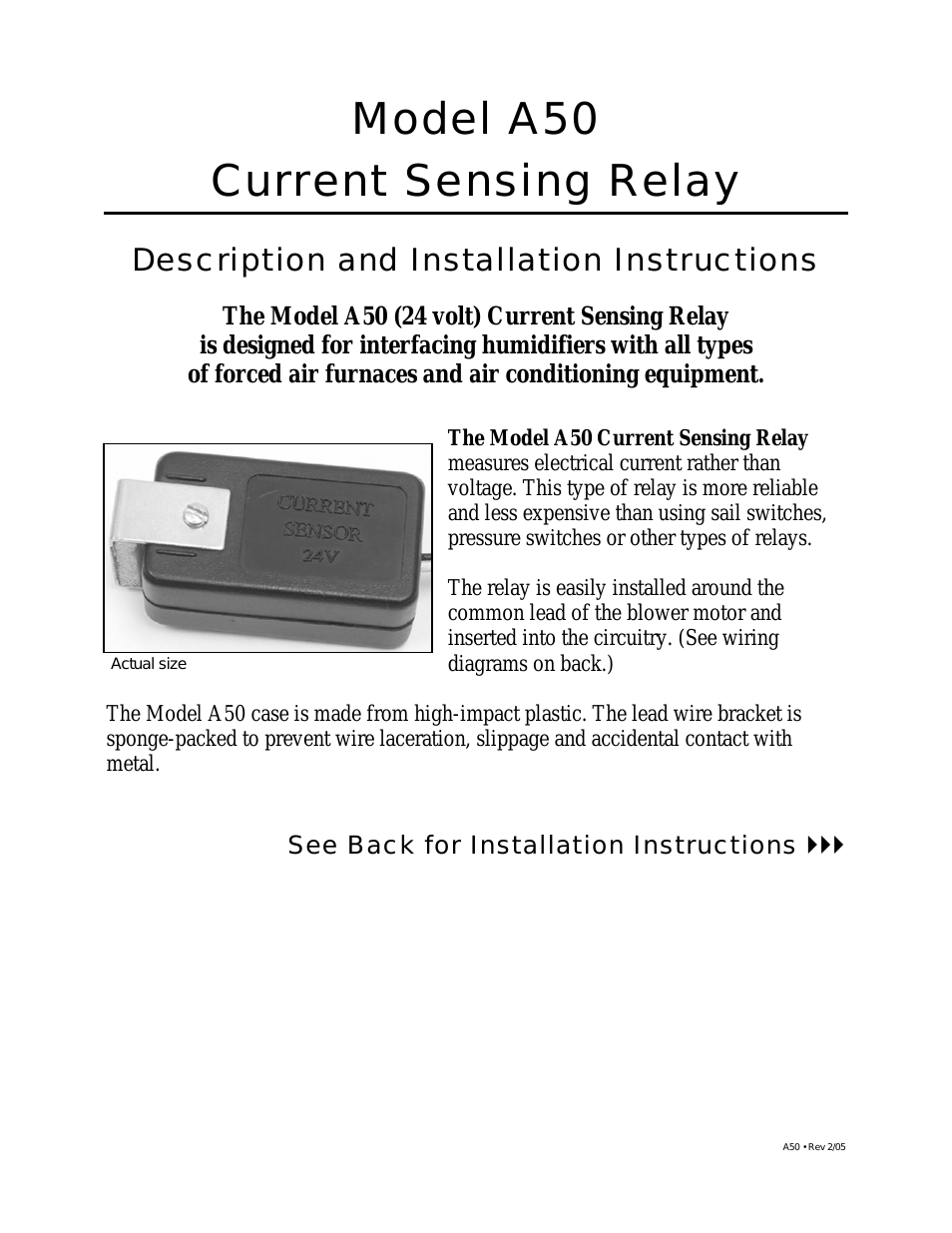 Current Sensing Relay A50