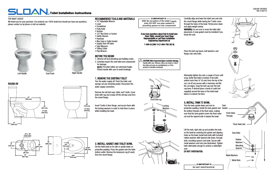 Toilet Bowl Installation for Two Piece Toilet Tank
