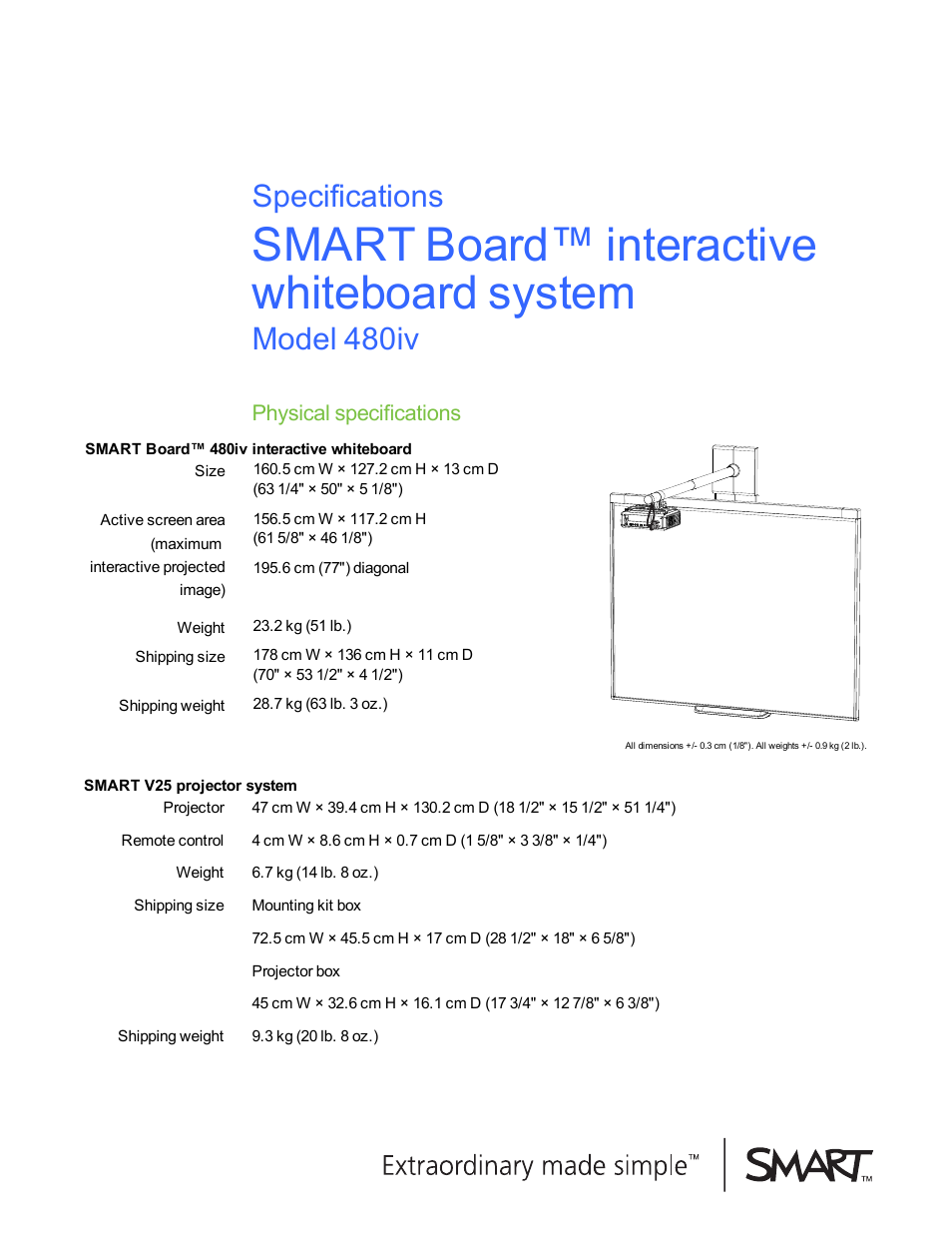 SMART Board Interactive Whiteboard System 480iv