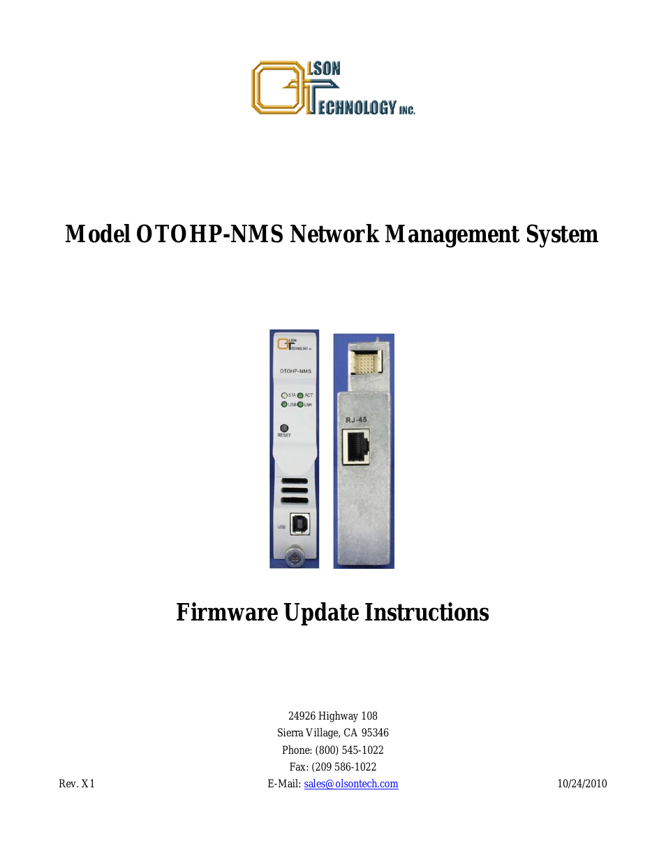 OTOHP-NMS Firmware Update Instructions