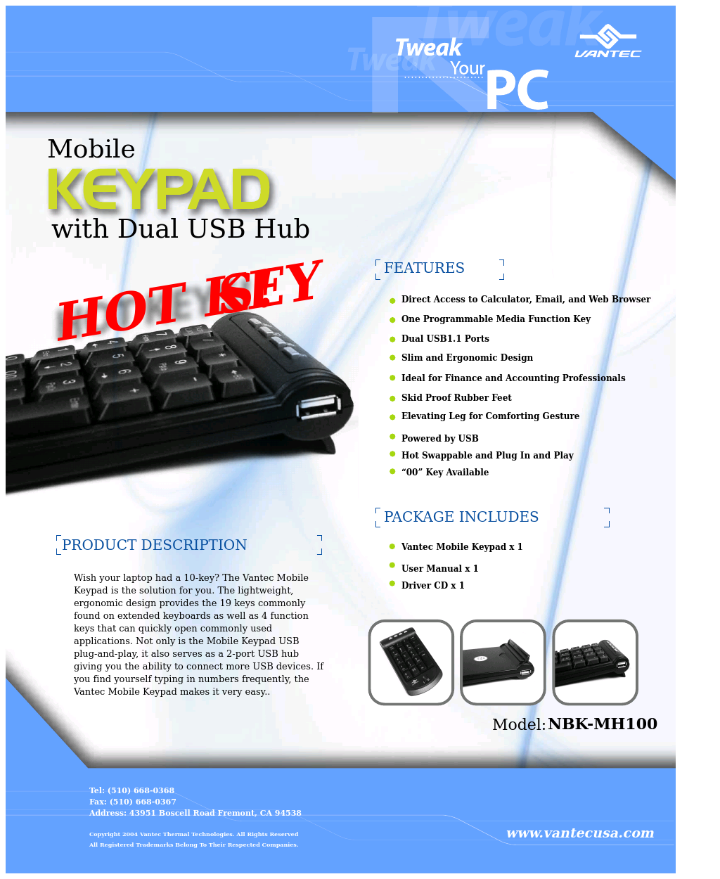 Mobile Keypad with Dual USB Hub NBK-MH100